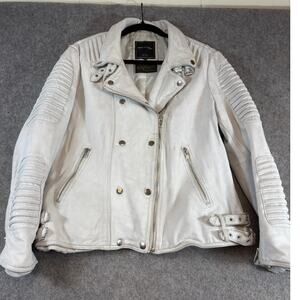 Mason & Cooper Leather Moto Jacket Womens Large White Quilted Motorcycle Biker